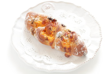 raisin dried fruit French bread on dish for breakfast 
