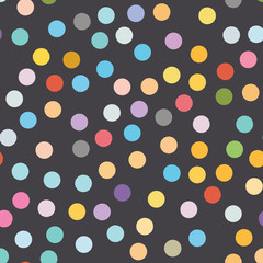 Multi colored polka dot seamless pattern on black background. © Nata_Prando