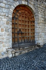 old wooden door in the monastery