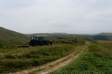 Lush green lawns meadows and mountains above 2000 m on the gumbashi pass in the northern caucasus...