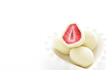Japanese food, dried strawberry coating by white chocolate