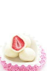 Japanese food, dried strawberry coating by white chocolate