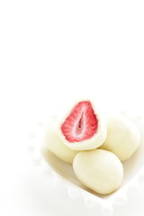 Japanese food, dried strawberry coating by white chocolate