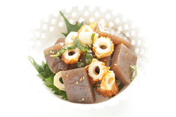 Japanese food, Chikuwa fish cake and Konjac stir fried for diet food image