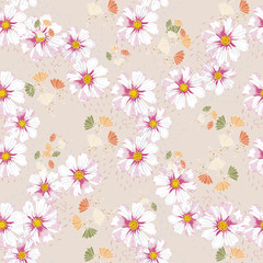 Abstract grunge shapes and flowers wild chamomile seamless pattern. Daisy flower vector background.