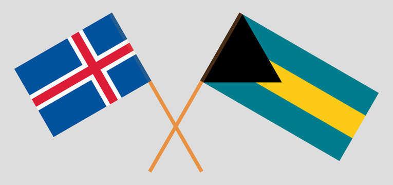 Bahamas and Iceland. Crossed Bahamian and Icelandic flags