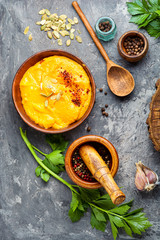 Pumpkin soup in a pot