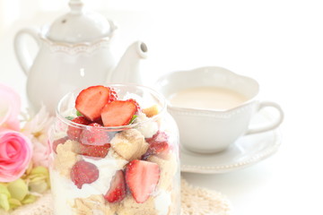 Strawberry and cream cheese jar cake for gourmet dessert image