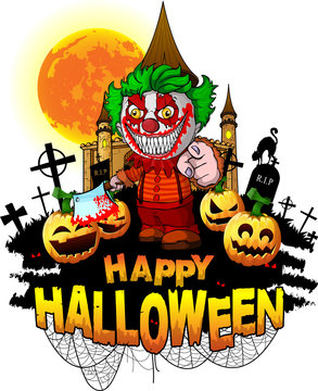 Halloween Design template with clown. Vector illustration.