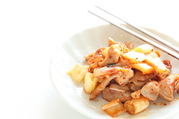 Korean food, Chinese cabbage kimchi stir fried with chicken