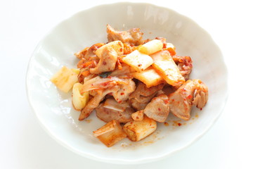 Korean food, Chinese cabbage kimchi stir fried with chicken