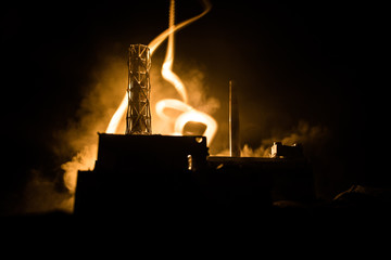 Creative artwork decoration. Chernobyl nuclear power plant at night. Layout of abandoned Chernobyl...