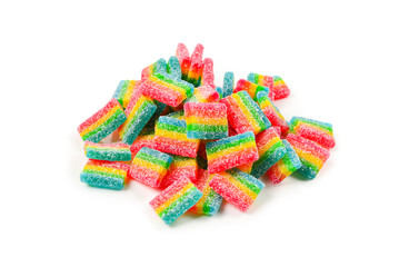 Juicy colorful jelly sweets isolated on white. Gummy candies. .