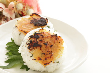 Japanese food, grilled miso rice ball for breakfast image