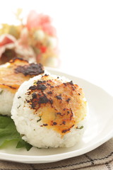 Japanese food, grilled miso rice ball for breakfast image