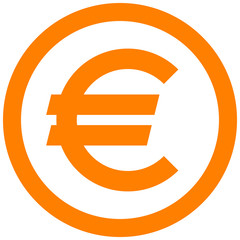 Euro currency sign symbol - orange simple inside of circle, isolated - vector