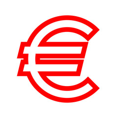 Euro currency sign symbol - red simple outline, isolated - vector