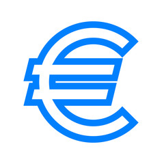 Euro currency sign symbol - blue simple outline, isolated - vector