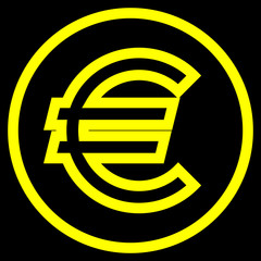 Euro currency sign symbol - yellow simple outline inside of circle, isolated - vector