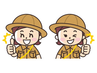 サムズアップするこども探検隊の女子