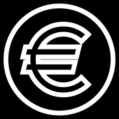 Euro currency sign symbol - white simple outline inside of circle, isolated - vector