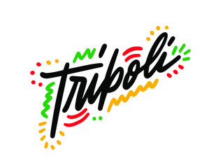 Tripoli Handwritten Word Text Swoosh Vector Illustration Design.