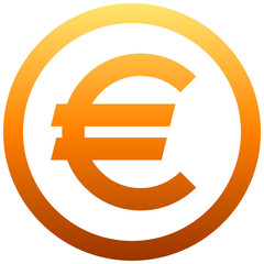 Euro currency sign symbol - orange simple gradient inside of circle, isolated - vector