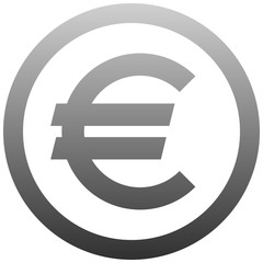Euro currency sign symbol - gray-silver-metal simple gradient inside of circle, isolated - vector