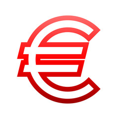 Euro currency sign symbol - red simple gradient outline, isolated - vector