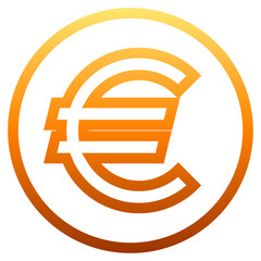Euro currency sign symbol - orange simple gradient outline inside of circle, isolated - vector