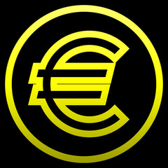 Euro currency sign symbol - yellow simple gradient outline inside of circle, isolated - vector