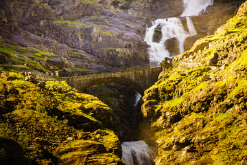 Trollstigen road, waterfall and bridge, Norway