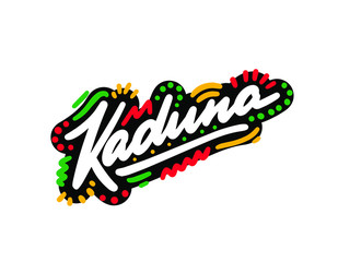 Kaduna Handwritten Word Text Swoosh Vector Illustration Design.