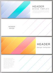 Fototapeta premium The minimalistic vector illustration of the editable layout of headers, banner design templates. Creative modern cover concept, colorful background.