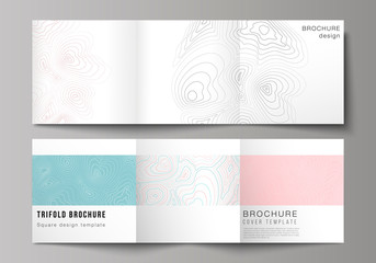 Fototapeta premium The minimal vector editable layout of square format covers design templates for trifold brochure, flyer, magazine. Topographic contour map, abstract monochrome background.