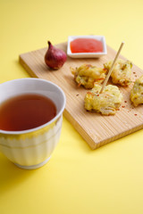 Close up of a crunchy Cucur Ikan Bilis or Anchovies Fritters a Malay traditional evening dish
