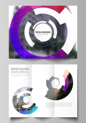 The minimal vector layouts. Modern creative covers design templates for trifold brochure or flyer. Futuristic design circular pattern, circle elements forming geometric frame for photo.