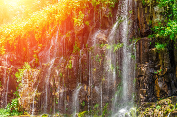 Dashbashi canyon, waterfalls in Tsalka region, Georgia on a summer Sunny day. photos with illumination