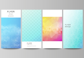 The minimalistic vector illustration of the editable layout of flyer, banner design templates. Abstract geometric pattern with colorful gradient business background.