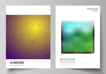 Vector layout of A4 format modern cover mockups design templates for brochure, magazine, flyer, booklet, report. 3d polygonal geometric modern design abstract background. Science or technology vector.