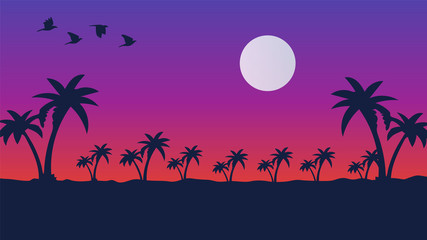 Sunset Beach Scene Vector Background