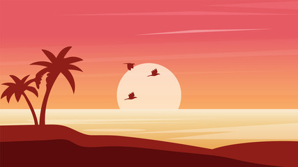 Sunset Beach Scene Vector Background