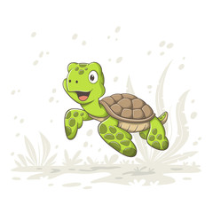 Cute cartoon turtle. Hand draw vector illustration with separate layers.