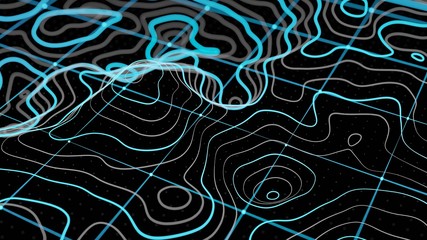 3d Topographic contour map, waving technology line backdrop. space or surface map, 3d render.