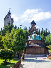 Karpacz, Poland. Wang temple. General view of the wooden church.