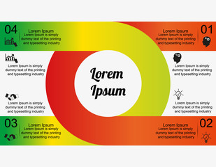 The figure is an infographic, a circle with stripes, where the numbers are icons for example text design. In the middle of the circle text, title, inside infographic text, icons. Infographics for busi