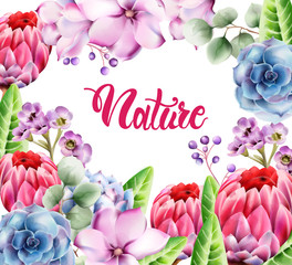 Wild nature watercolor flowers bouquet vector. Delicate postcard