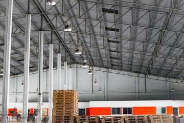Freight transportation and logistics industry warehouse cargo and metal frame roof factory