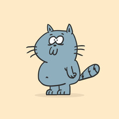 Cartoon gray cat. Funny character