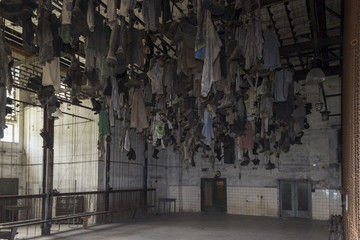 Mining clothing and boots in mining dressing room
